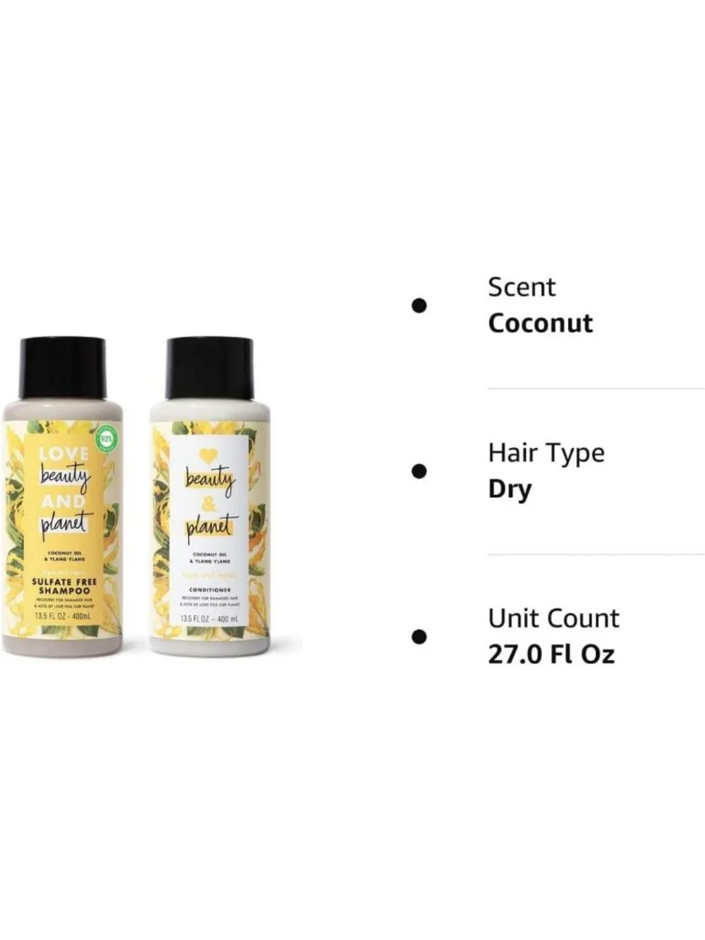 Coconut Oil & Ylang Repair Shampoo & Conditioner Set for Dry, Damaged Hair